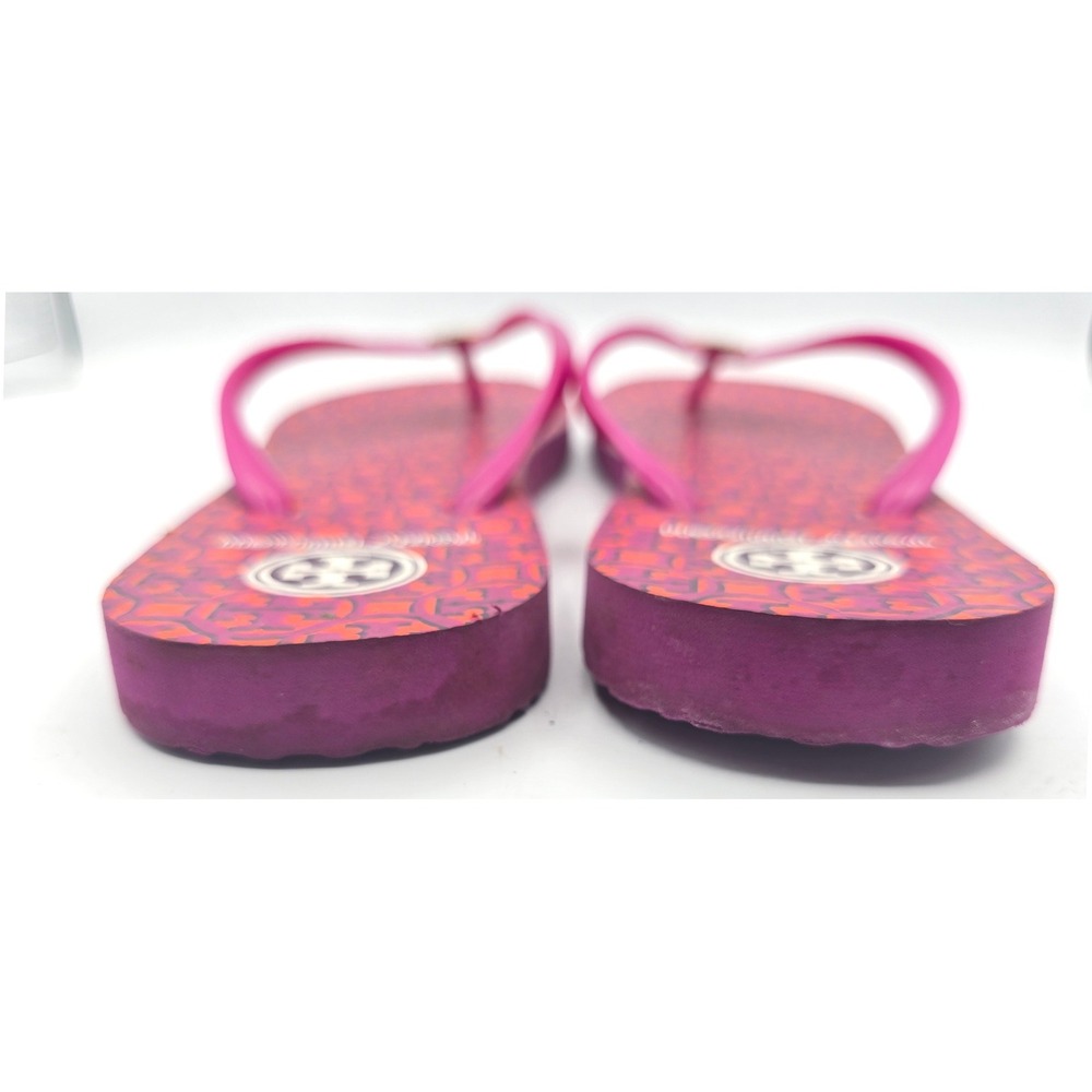 Tory Burch Womens Size 9 Thin Flip Flop Sandal Fuchsia Orange T-Logo Pattern - Picture 4 of 10